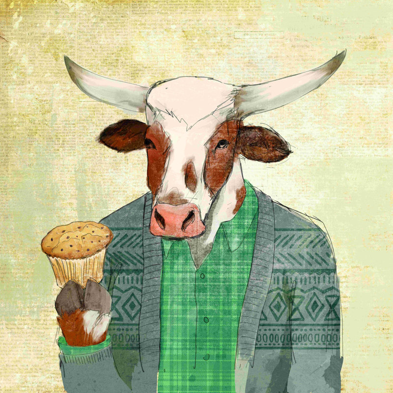 Trinx Hipster Cow Muffin Wrapped Canvas Painting Wayfair